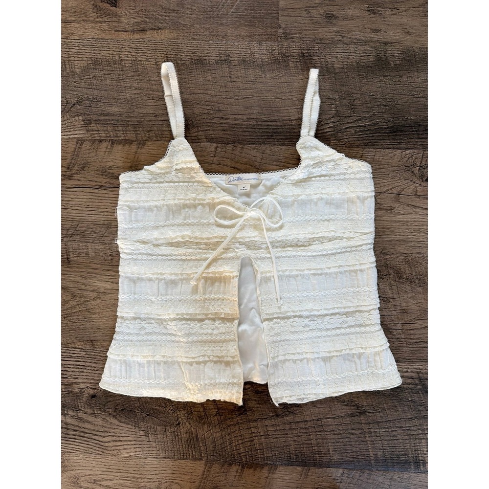 Aeropostale White Lace Trim Tie Front Cami Top Peplum Y2K Coquette Medium
